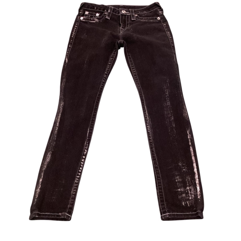 True Religion Black Denim Women's Skinny Jeans w/ silver shiny markings